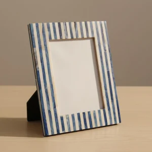 Blue Bone Inlay Photo Frame – Handmade Striped Picture Frame