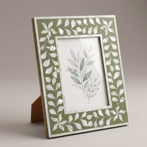 Handmade Mother of Pearl Picture Frame – Green Botanical Photo Holder