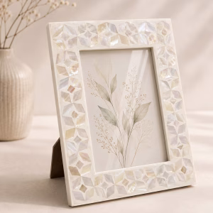 Handmade Mother of Pearl Picture Frame – White Mosaic Photo Holder