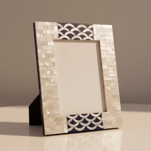 Mother of Pearl Inlay Photo Frame – Navy Resin Wave Pattern | Handmade Luxury Decor