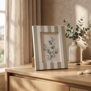Striped Resin Inlay Photo Frame – Handmade Green & White Picture Frame