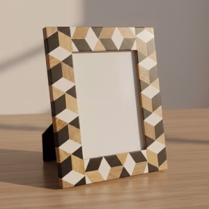 Wood & Resin Photo Frame – Handmade Geometric Pattern